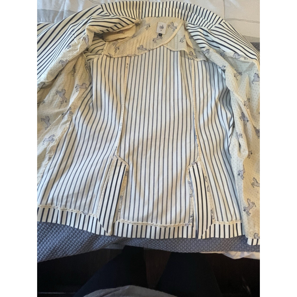 Cabi Navy Striped Bell Sleeve Blazer Women's 14 Style #5295 Coastal Preppy - Picture 7 of 8
